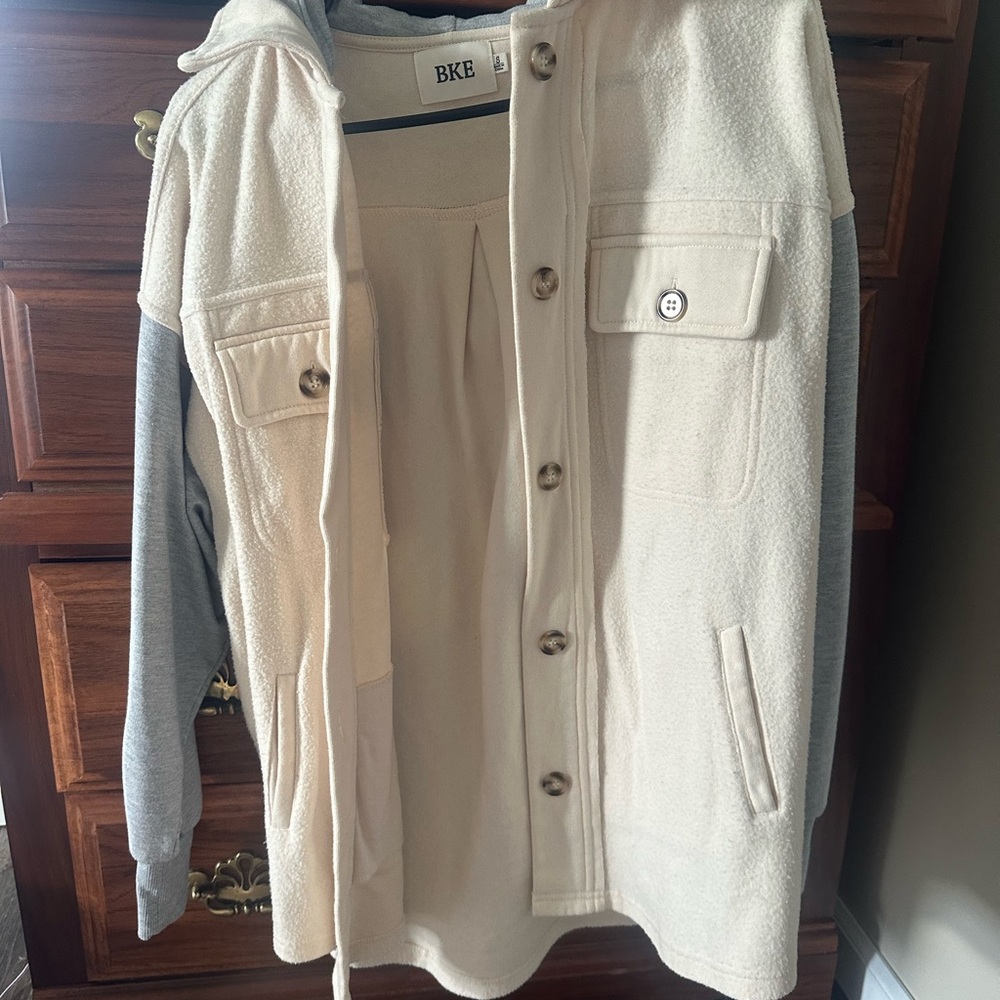 BKE Cream Shacket with Gray Sleeves